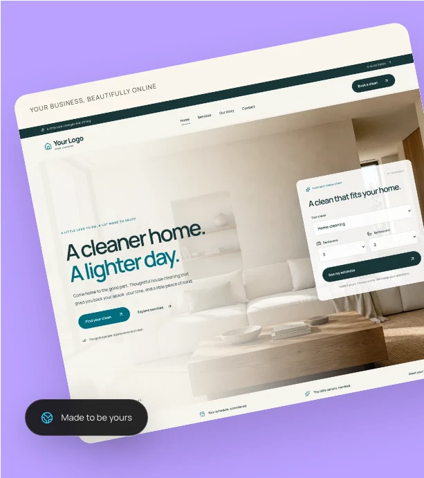 Cleaning website template with a personalized brand and online booking form